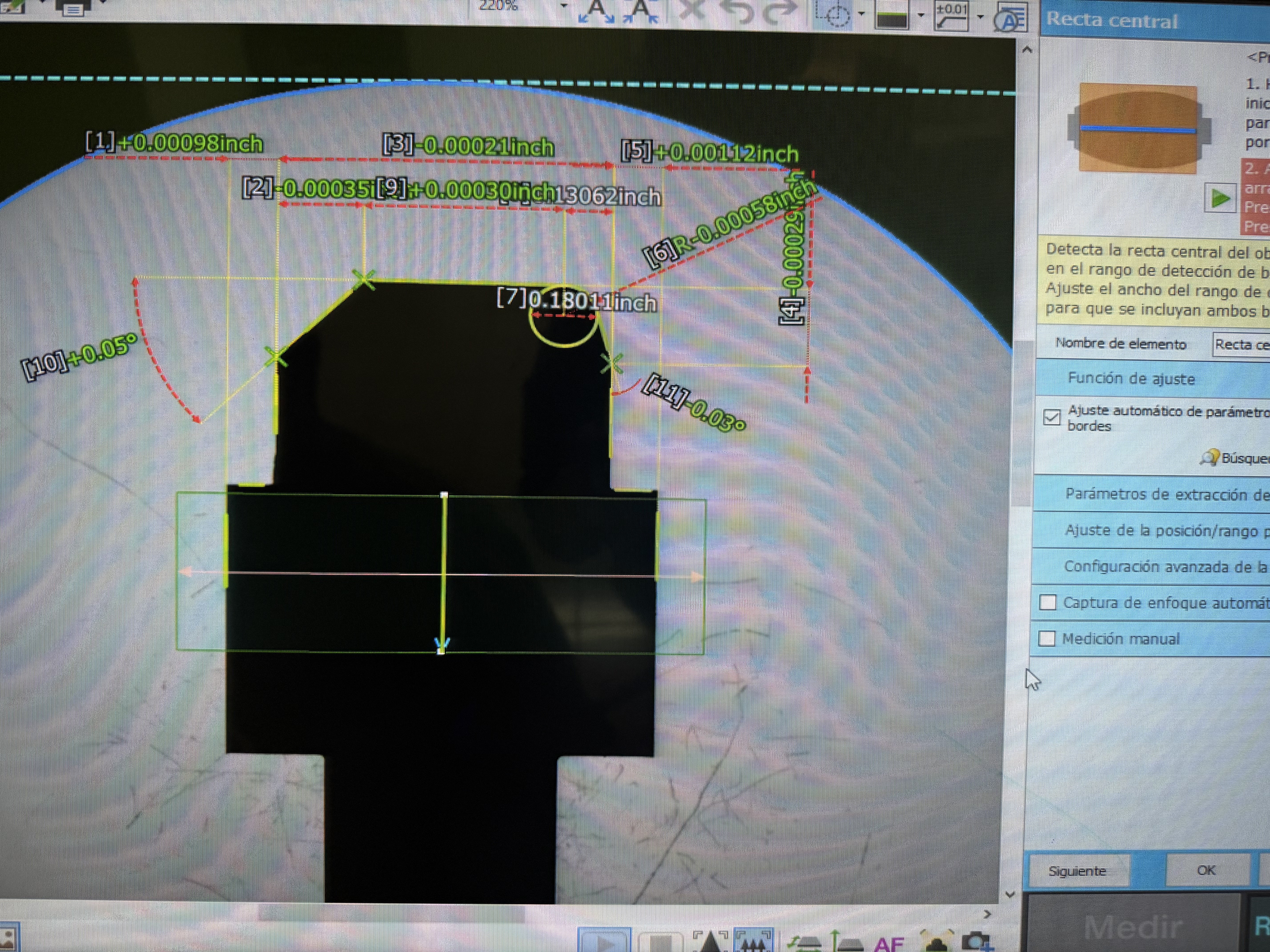 Revisión metrológica computarizada de electrodos de molibdeno