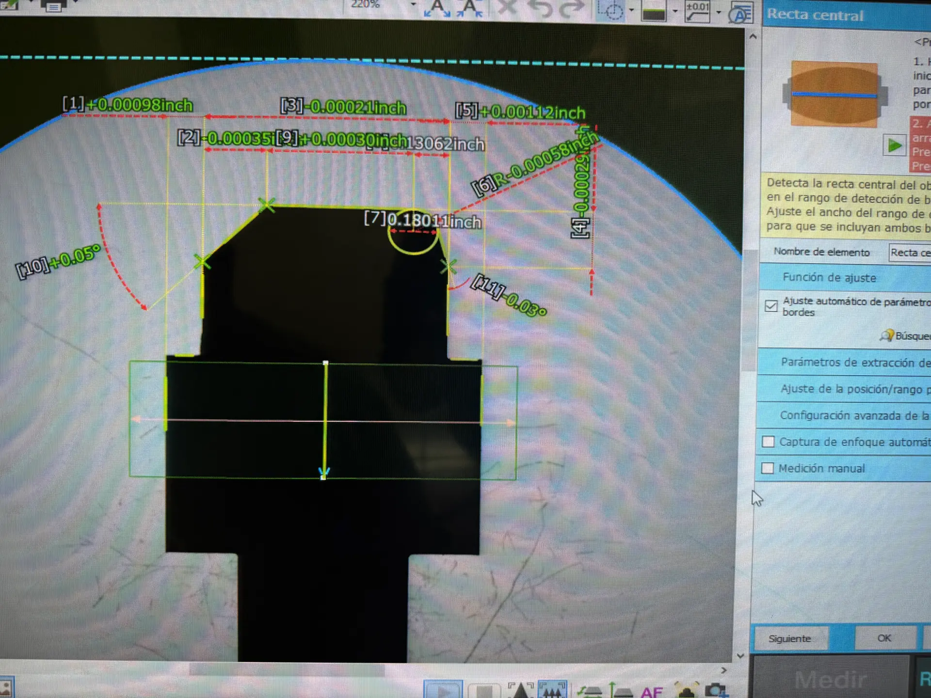Revisión metrológica computarizada de electrodos de molibdeno